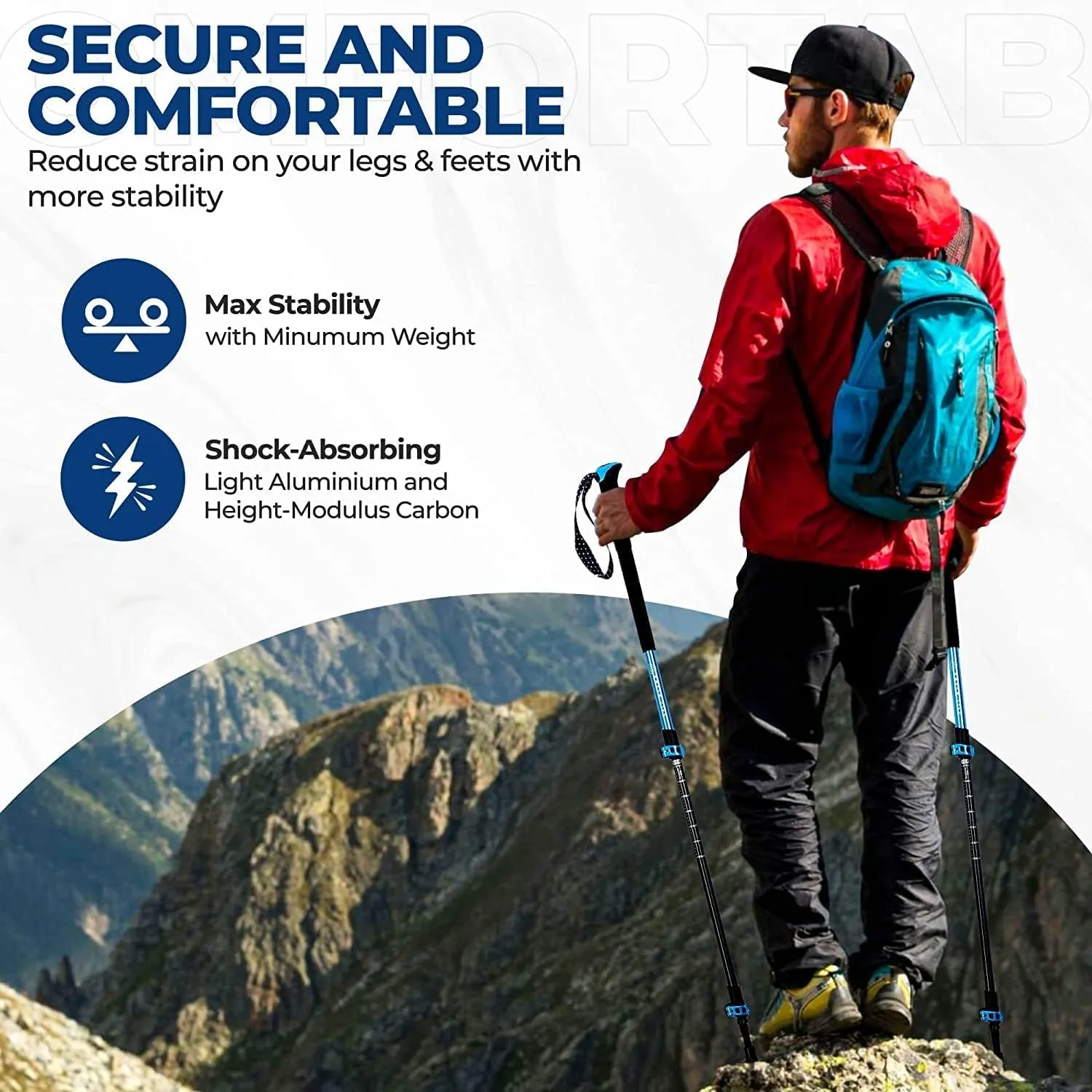 Adventure Pro Trekking Poles for Hiking - Anti Slip Collapsible Walking Sticks for Travel with Cork and Eva Grip, Lightweight Hiking Poles for Men and Women, 2 Sticks in 1PACK