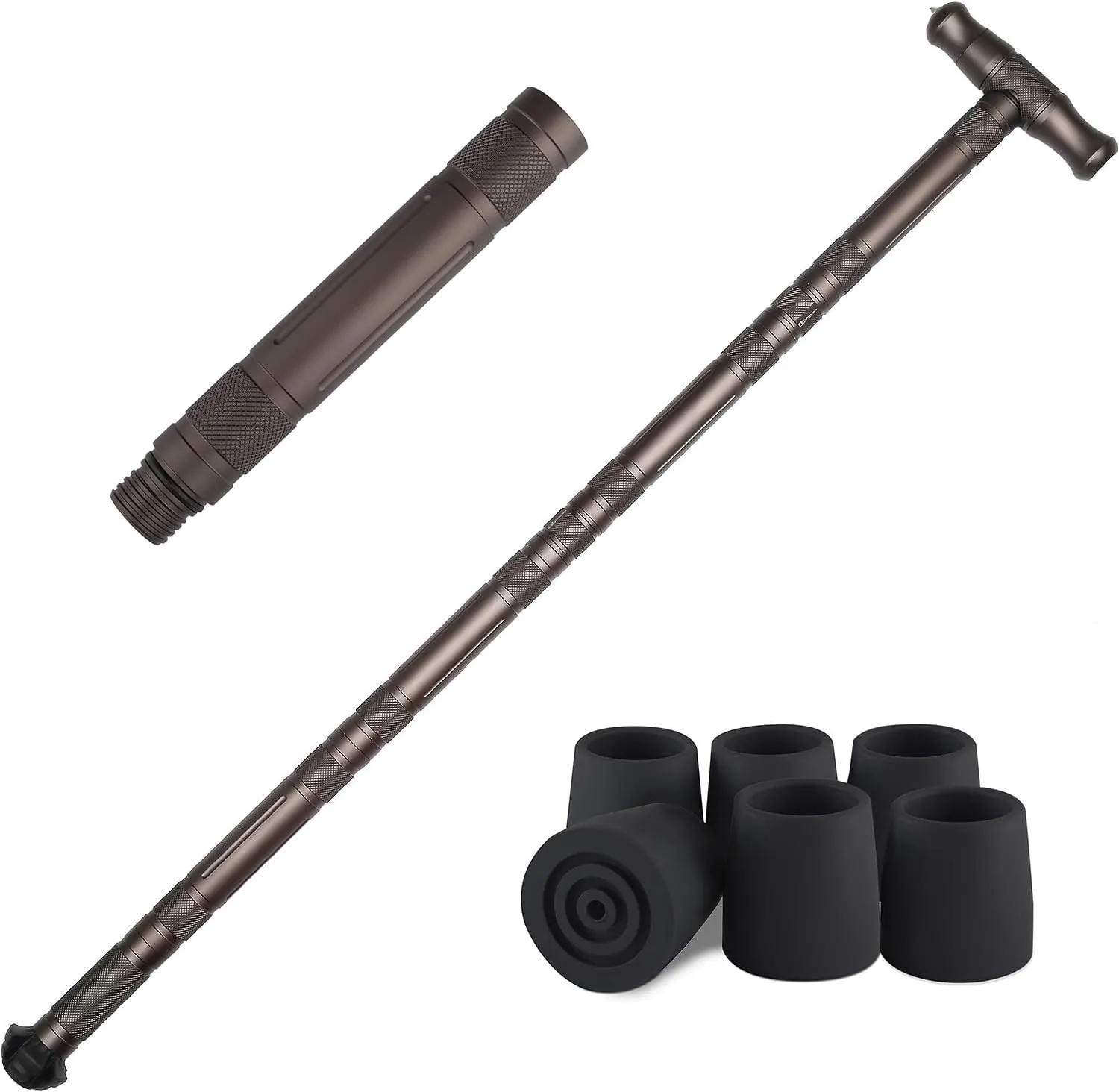 aiGear Premium Walking Hiking Stick and CNC Machined Ext Section with 6 Pack Anti Skid Rubber Tips