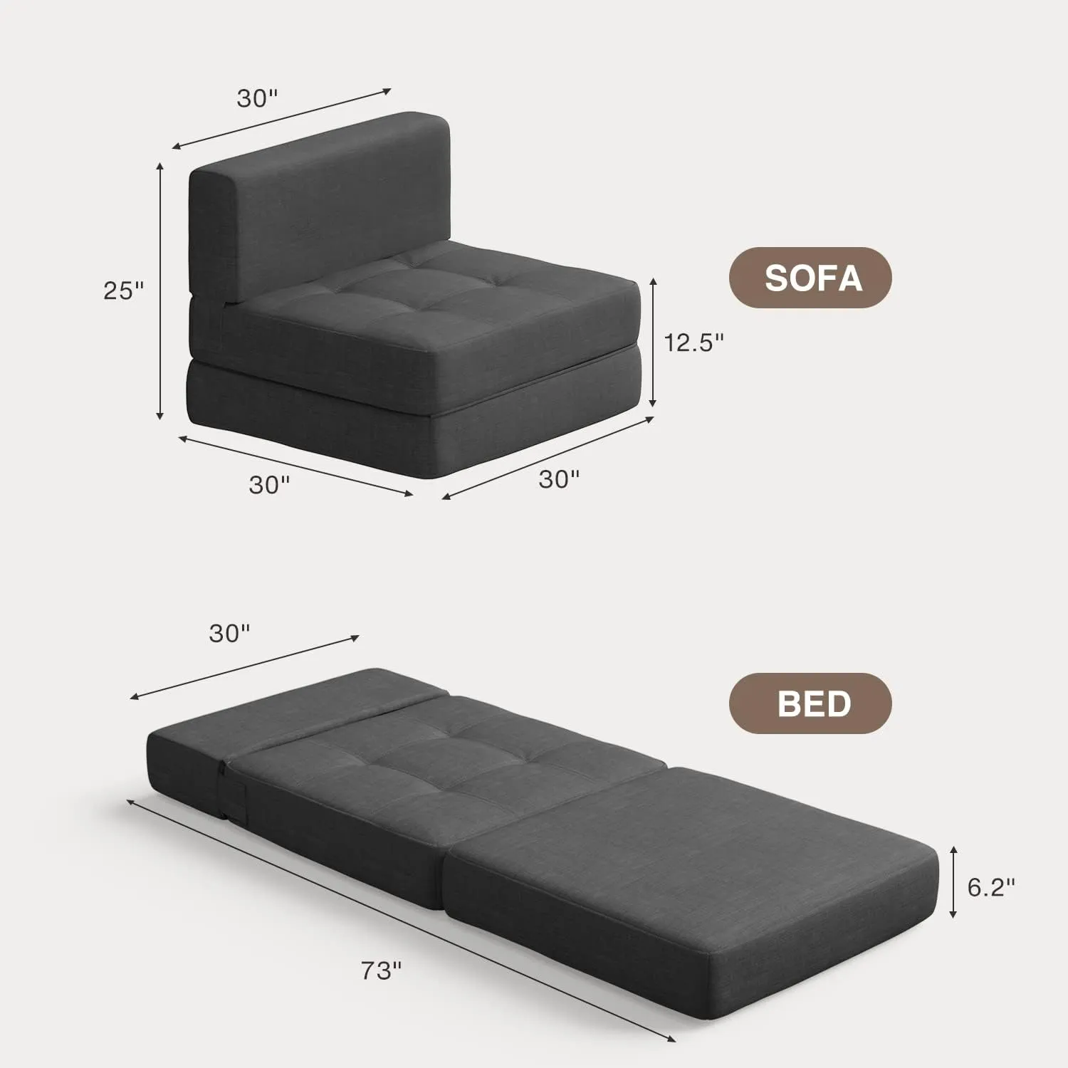 Aiho Sleeper Sofa Bed, Memory Foam Futon Sofa Bed, Convertible Chair Sleeper Floor Couch, Modern Linen Fabric Removable Cover, for Living Room/Apartment/Loft, Dark Grey