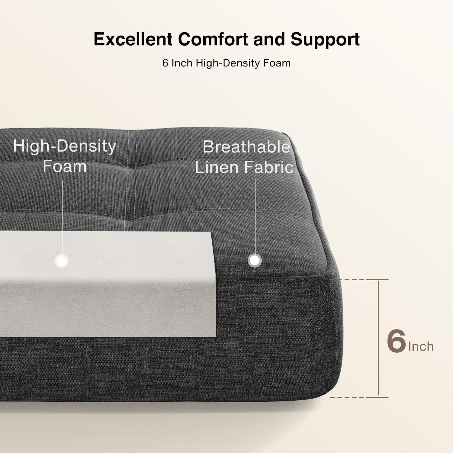 Aiho Sleeper Sofa Bed, Memory Foam Futon Sofa Bed, Convertible Chair Sleeper Floor Couch, Modern Linen Fabric Removable Cover, for Living Room/Apartment/Loft, Dark Grey