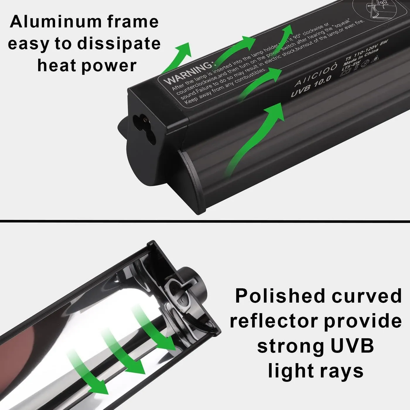 Aiicioo T5 UVB Lighting Combo Kit - 12" Light Fixture Desert 10.0 Terrarium Hood Light Fixture & High Output T5 HO UVB Bulb for Reptiles Chameleon Gecko (watts, 8)