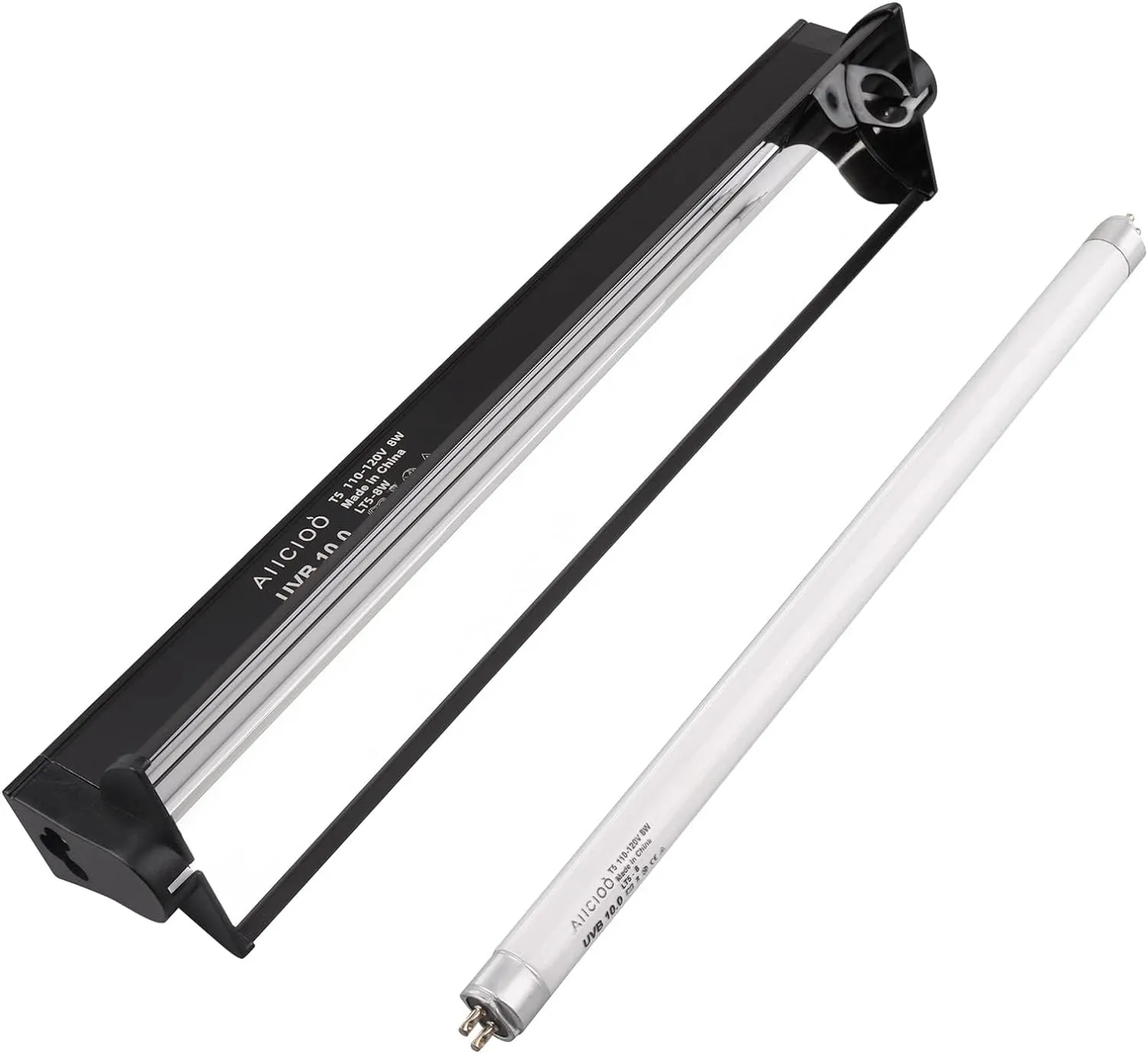 Aiicioo T5 UVB Lighting Combo Kit - 12" Light Fixture Desert 10.0 Terrarium Hood Light Fixture & High Output T5 HO UVB Bulb for Reptiles Chameleon Gecko (watts, 8)