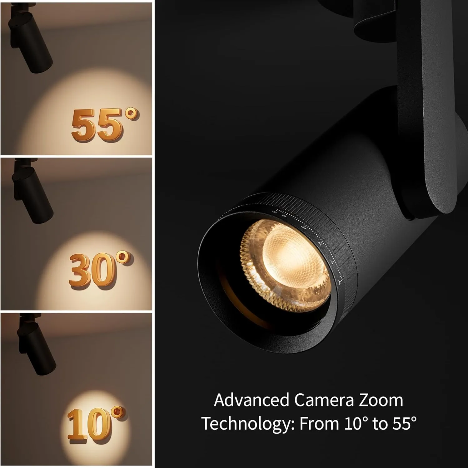 Aisilan 4 Pack Black LED Zoomable Ceiling Spotlight 12W Dimmable Adjustable Beam Angle 10-55° Swivelable Angle CRI 97 Matt Aluminum Directional Accent Lamp for Corridor Mural Living Room, Warm White