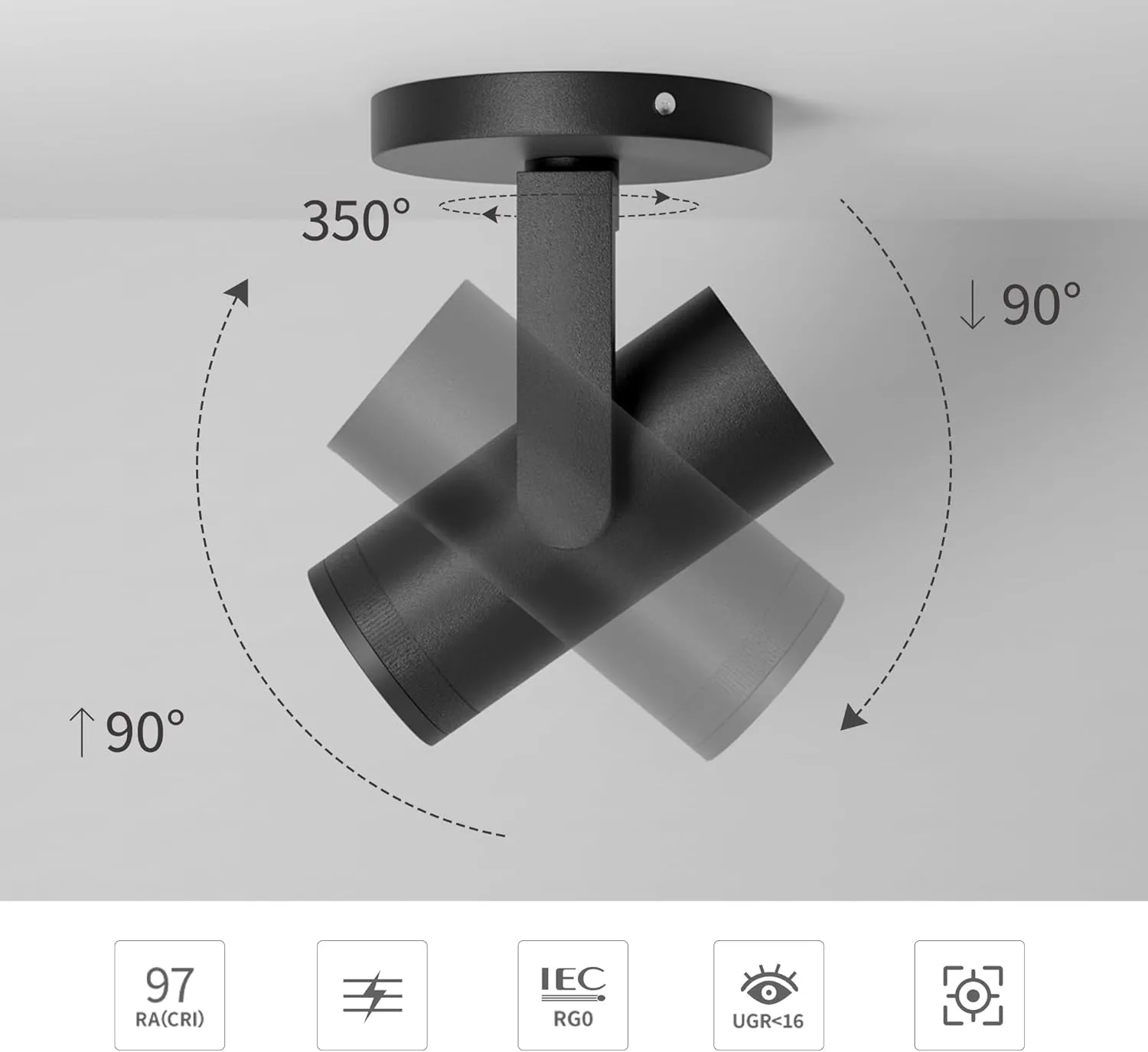 Aisilan Black LED Zoomable Ceiling Spotlight 12W Dimmable Adjustable Beam Angle 10-55° Swivelable Angle CRI 97 Matt Aluminum Directional Accent Lamp for Corridor Mural Living Room, Warm White 3000K