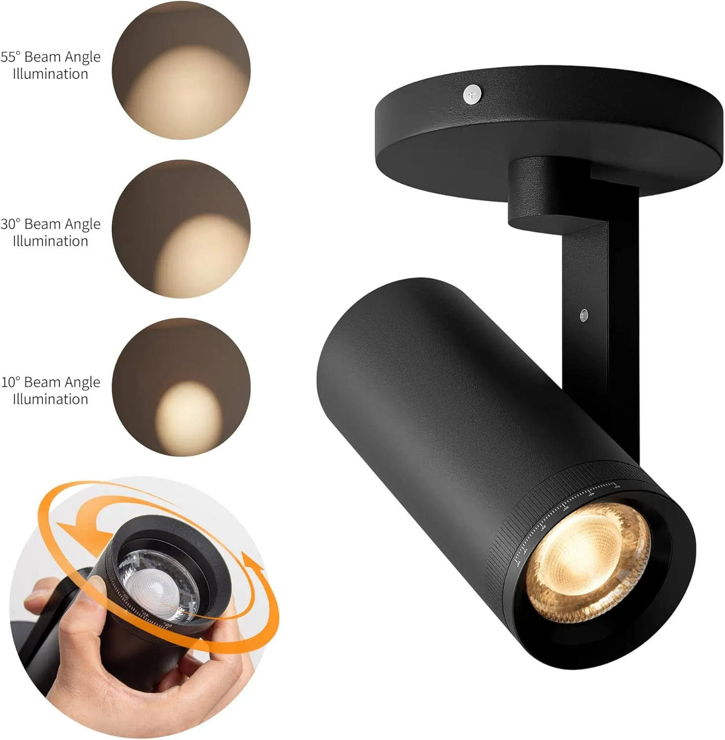 Aisilan Black LED Zoomable Ceiling Spotlight 12W Dimmable Adjustable Beam Angle 10-55° Swivelable Angle CRI 97 Matt Aluminum Directional Accent Lamp for Corridor Mural Living Room, Warm White 3000K