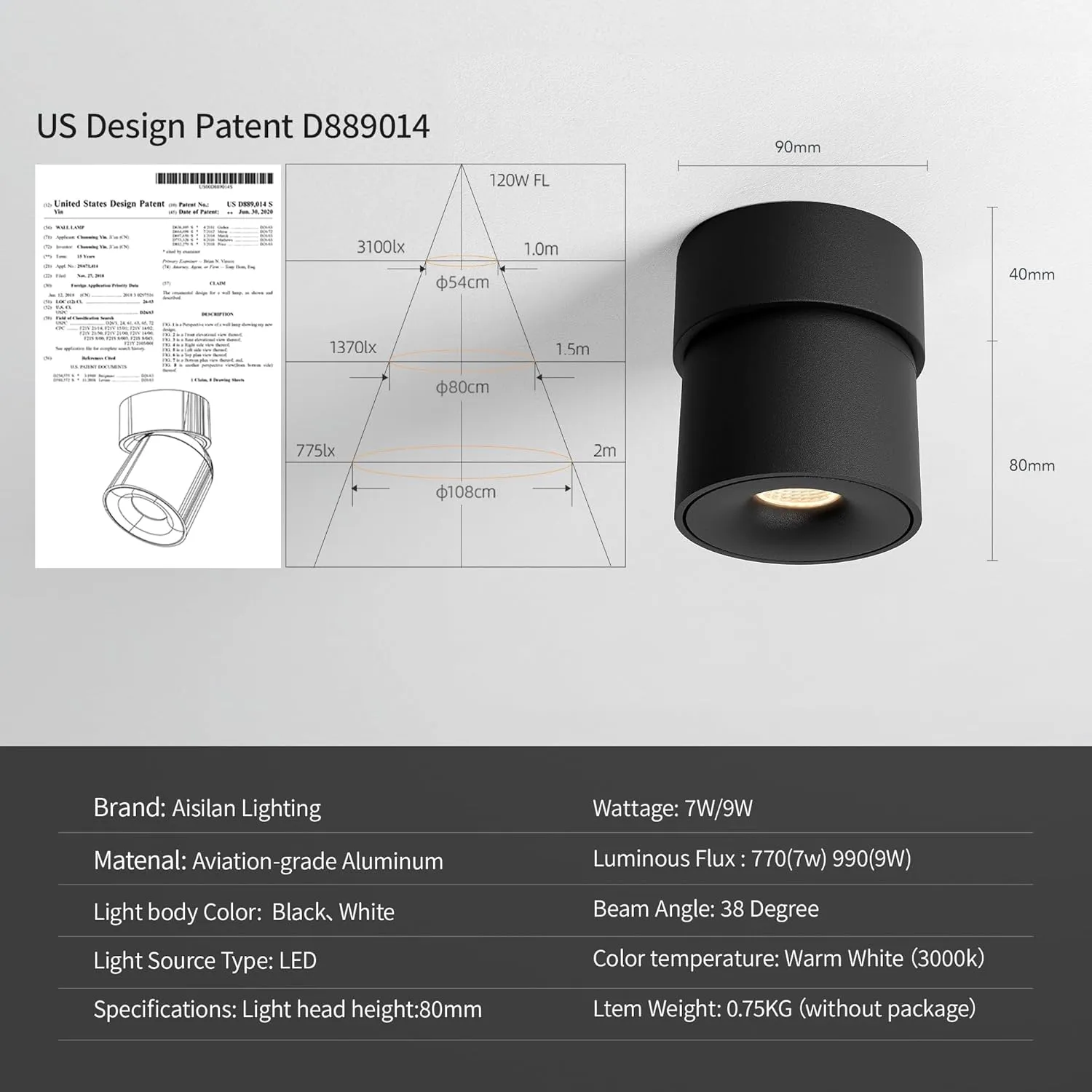 Aisilan Ceiling Spotlight Fixtures, Modern LED Spotlight Indoor, 9W Accent Spot Light with 360°Rotatable, Directional Spot Lights for Living Room Bedroom Painting Artwork, 3000K CRI 97 
