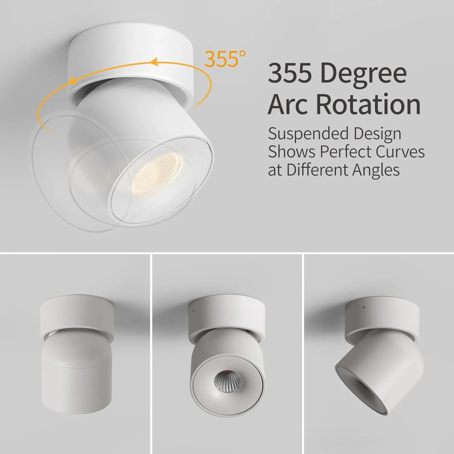 Aisilan White 9W LED Adjustable Ceiling Spotlight Indoor Accent Lamp Surface Mounted Downlight Aluminum with 360° Pivoting Spot Light, Warm White CRI 97  for Living Room Artwork Picture