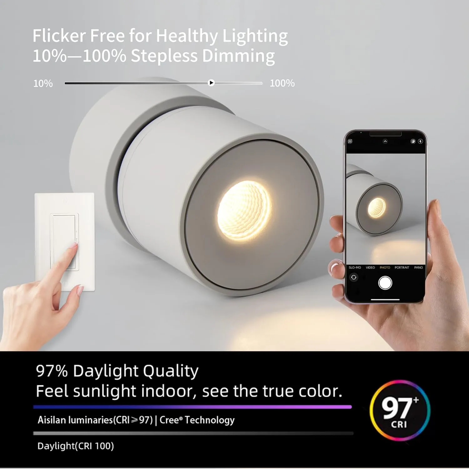 Aisilan White 9W LED Adjustable Ceiling Spotlight Indoor Accent Lamp Surface Mounted Downlight Aluminum with 360° Pivoting Spot Light, Warm White CRI 97  for Living Room Artwork Picture