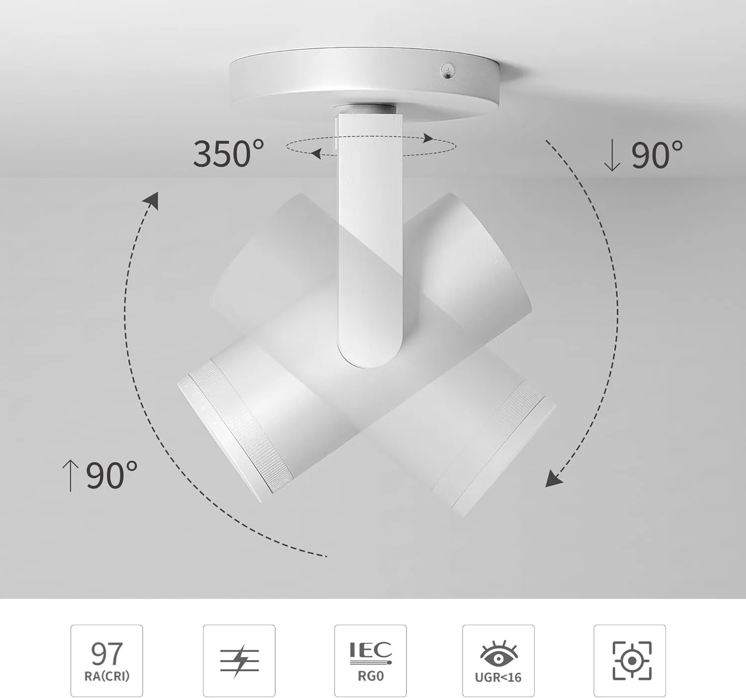 Aisilan White LED Zoomable Ceiling Spotlight 12W Dimmable Adjustable Beam Angle 10-55° Swivelable Angle CRI 97 Matt Aluminum Accent Lamp for Corridor Mural Living Room, Warm White 3000K