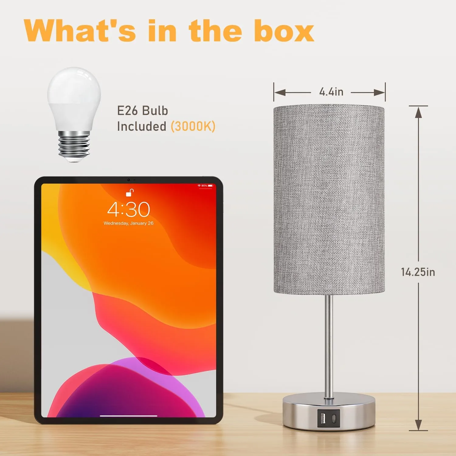 AKASUKI Table Lamp for Bedroom, 3 Way Dimmable Touch Lamp with Dual Charging Station, Small Bedside Lamps for Night Stands, Living Room, Office(LED Bulb Included)