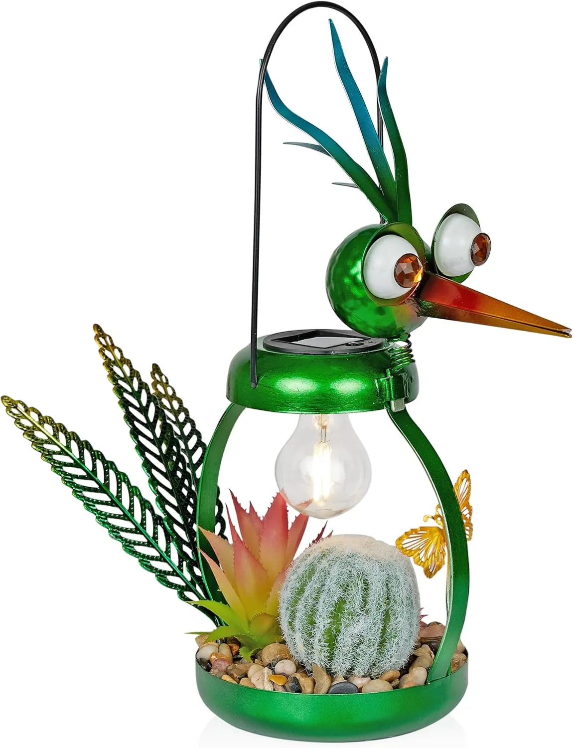 Alpine Corporation LYT292SLR-HH Solar-Powered Metal Heron w/Garden Enclosed LED Light Decor, Solar Patio Decor, 16''H, Green