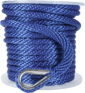 Amarine Made Anchor Rope Boat Rope, 1/2” X 100’ Anchor Line, Braided Boat Anchor Rope, MFP Anchor Line with Stainless Steel Shackle for Docking, Navy Blue