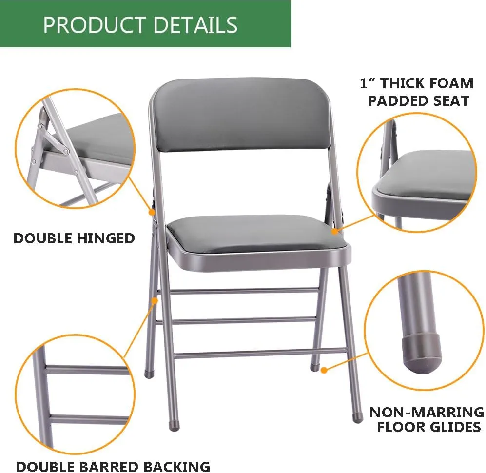 Amazing for less Pack of 2 (Fabric/Vinyl) Steel Frame Metal Foam Padded Folding Chairs (Black, Gray, White) (2-Pack - Fabric White)