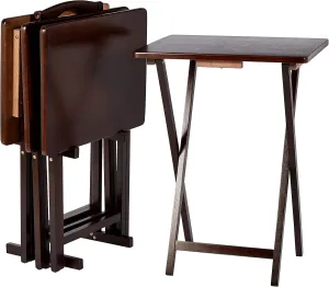 Amazon Basics Portable TV Dinner 4-Pack Rectangular Folding Tray Table with Storage Rack, Espresso, 14.6"L x 19"W x 26"H