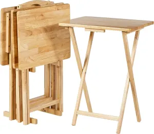 Amazon Basics Portable TV Dinner 4-Pack Rectangular Folding Tray Table with Storage Rack, Natural, 15"D x 19"W x 26"H