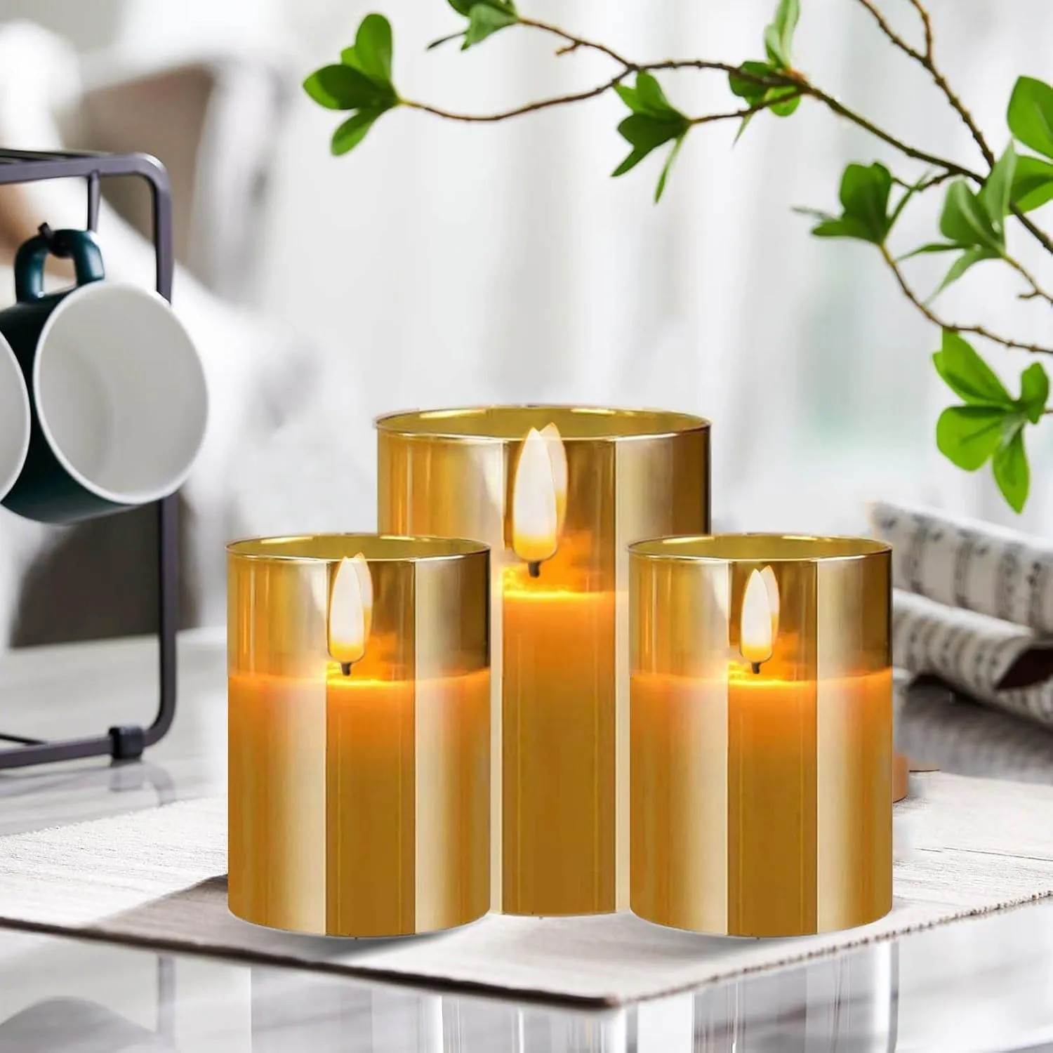 Amber Flameless Candles, 5 Pack Battery Operated Candles with Flickering Flame, Large Pillar Candles with 2 Remote and Timer for Party/Hotel/Wedding/Birthday Decoration