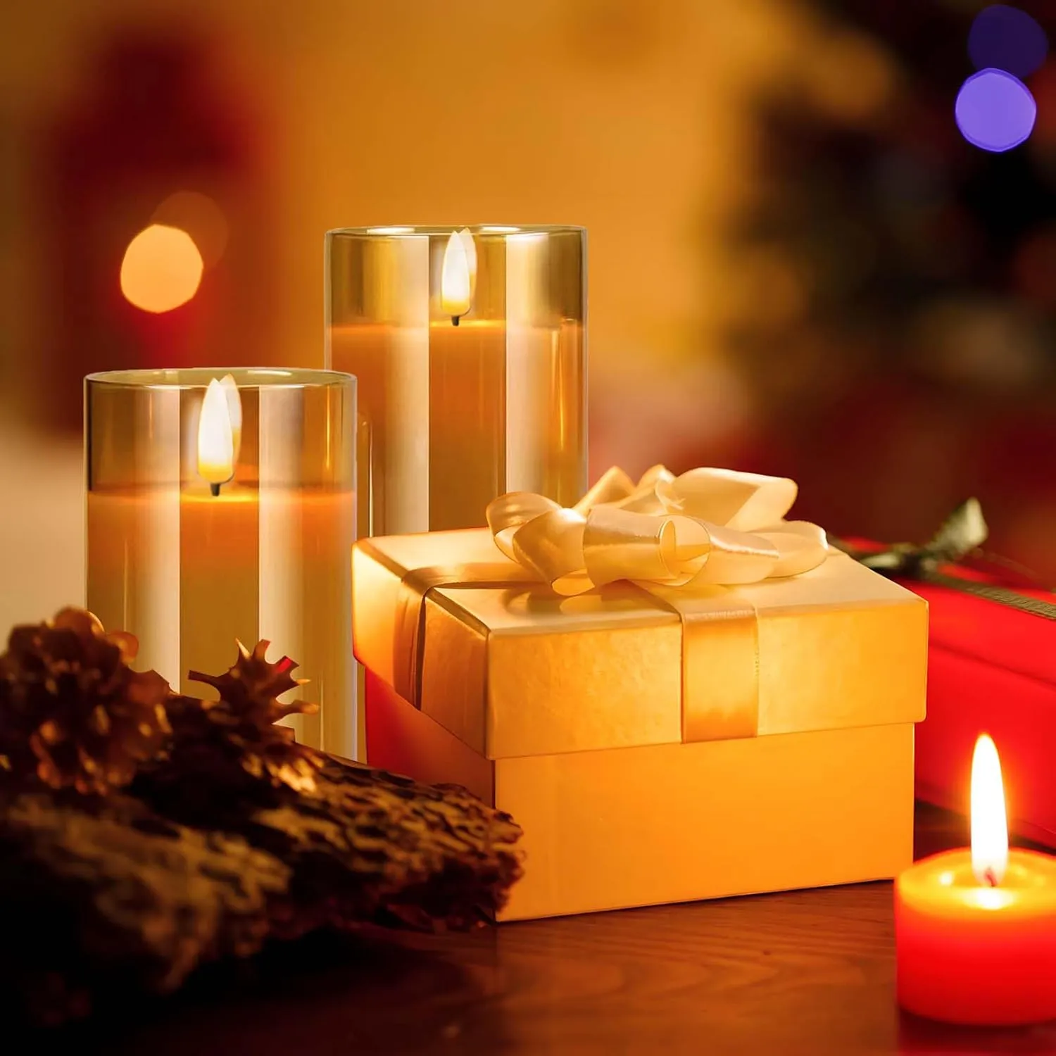 Amber Flameless Candles, 5 Pack Battery Operated Candles with Flickering Flame, Large Pillar Candles with 2 Remote and Timer for Party/Hotel/Wedding/Birthday Decoration