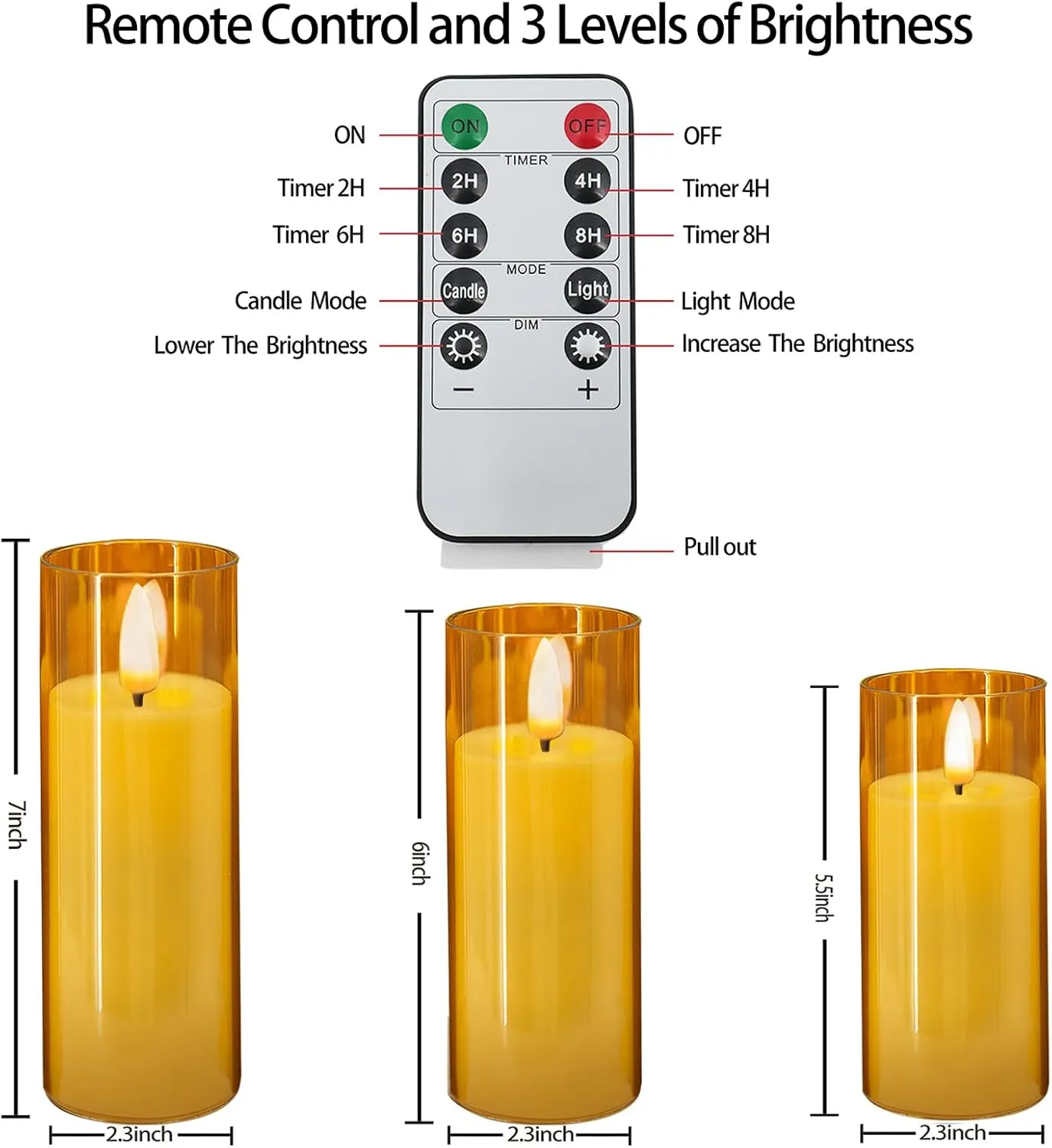 Amber Flickering Flameless Candles, 9 Pack Battery Operated Candles with Flickering Flame, Led Pillar Candles with 2 Remote and Timer for Party/Hotel/Wedding/Birthday/Home Decoration