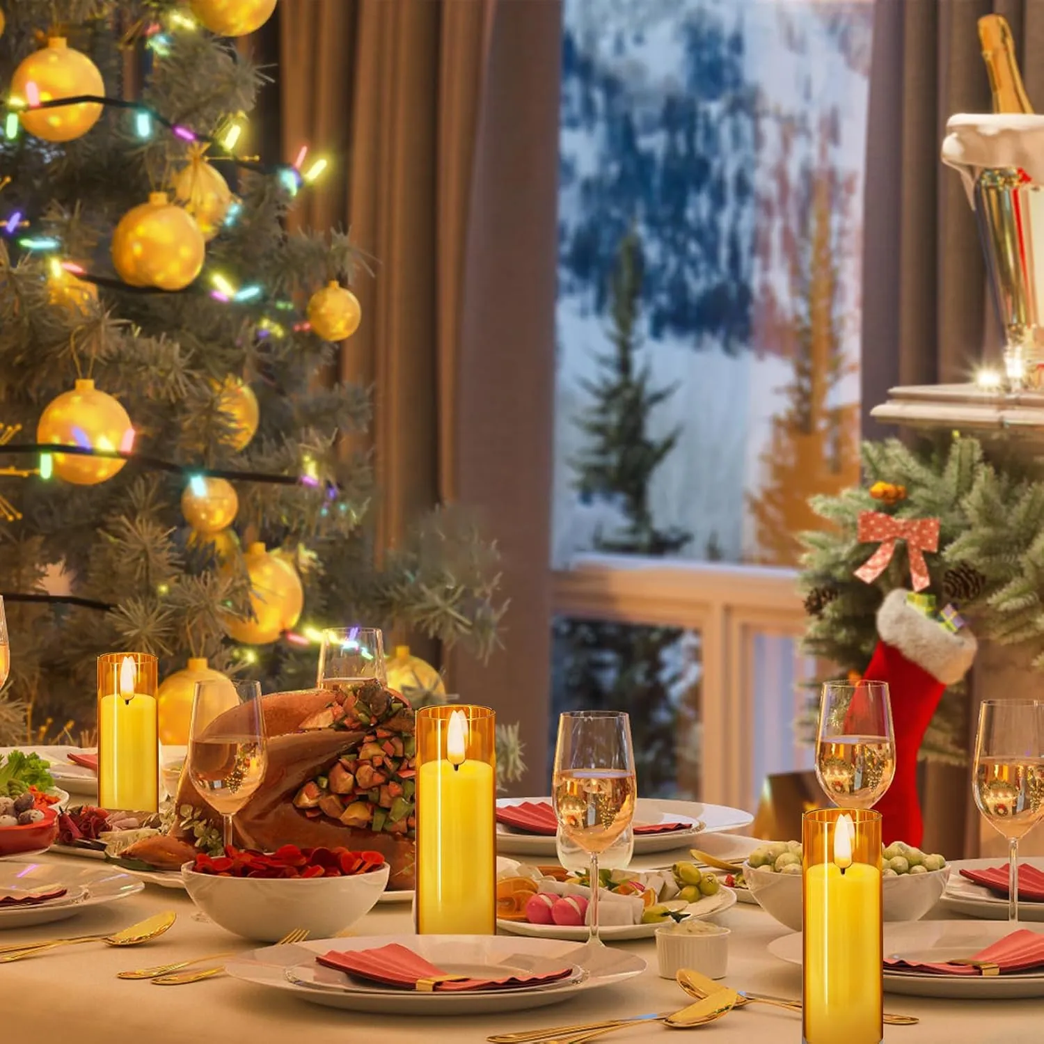 Amber Flickering Flameless Candles, 9 Pack Battery Operated Candles with Flickering Flame, Led Pillar Candles with 2 Remote and Timer for Party/Hotel/Wedding/Birthday/Home Decoration