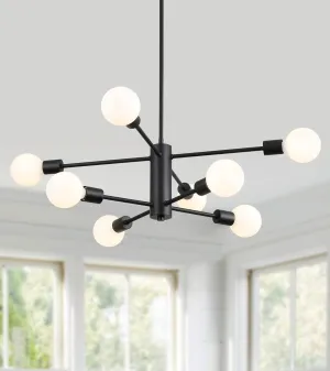 AMZASA Black Modern Sputnik Chandeliers, 8 Light Farmhouse Mid Century Pendant Light for Dining Room Living Room Kitchen Island Entryway Foyer UL Listed
