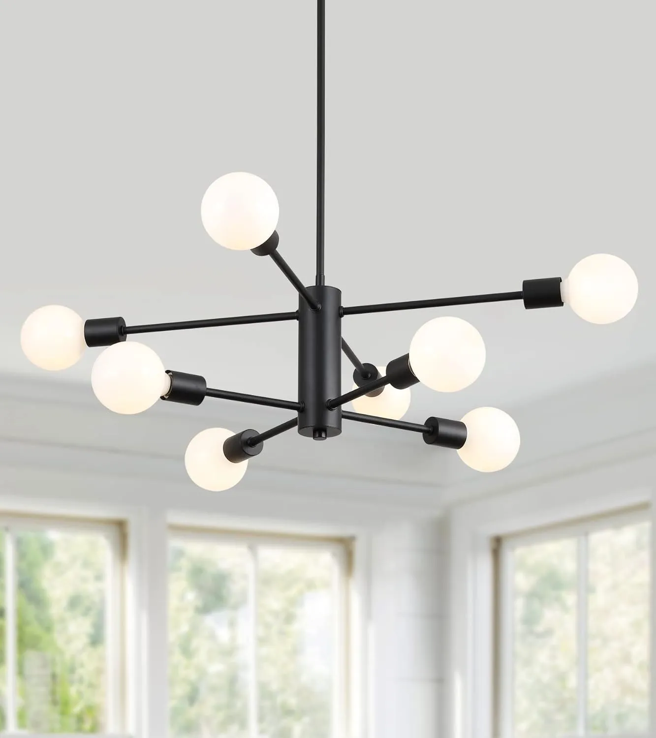 AMZASA Black Modern Sputnik Chandeliers, 8 Light Farmhouse Mid Century Pendant Light for Dining Room Living Room Kitchen Island Entryway Foyer UL Listed