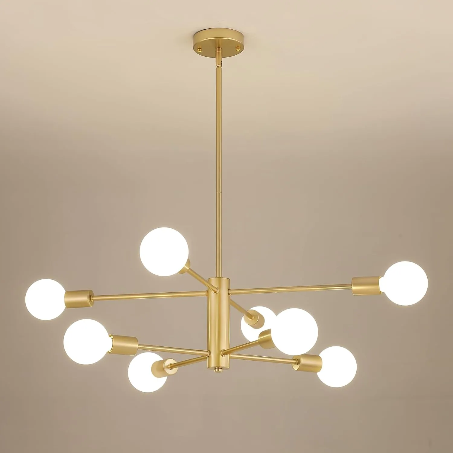 AMZASA Gold Sputnik Chandelier 8 Light Modern Industrial Mid Century Modern Light Fixture for Dining Room Kitchen Living Room Entryway Bedroom Plating Shining Gold Finished UL Listed