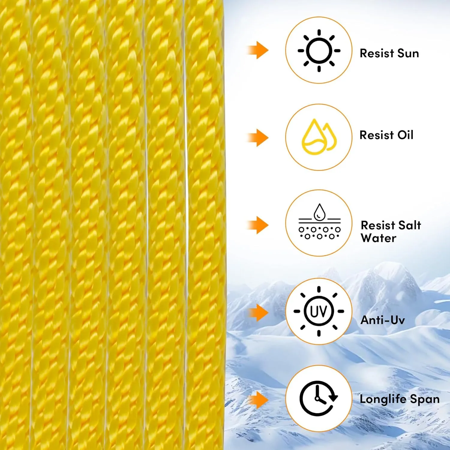 Anchor Rope 50 Ft X 3/8 Inch, Premium Solid Braid MFP Anchor Line, Boat Anchor Rope with Stainless Steel Thimble and Shackle (Light Yellow)
