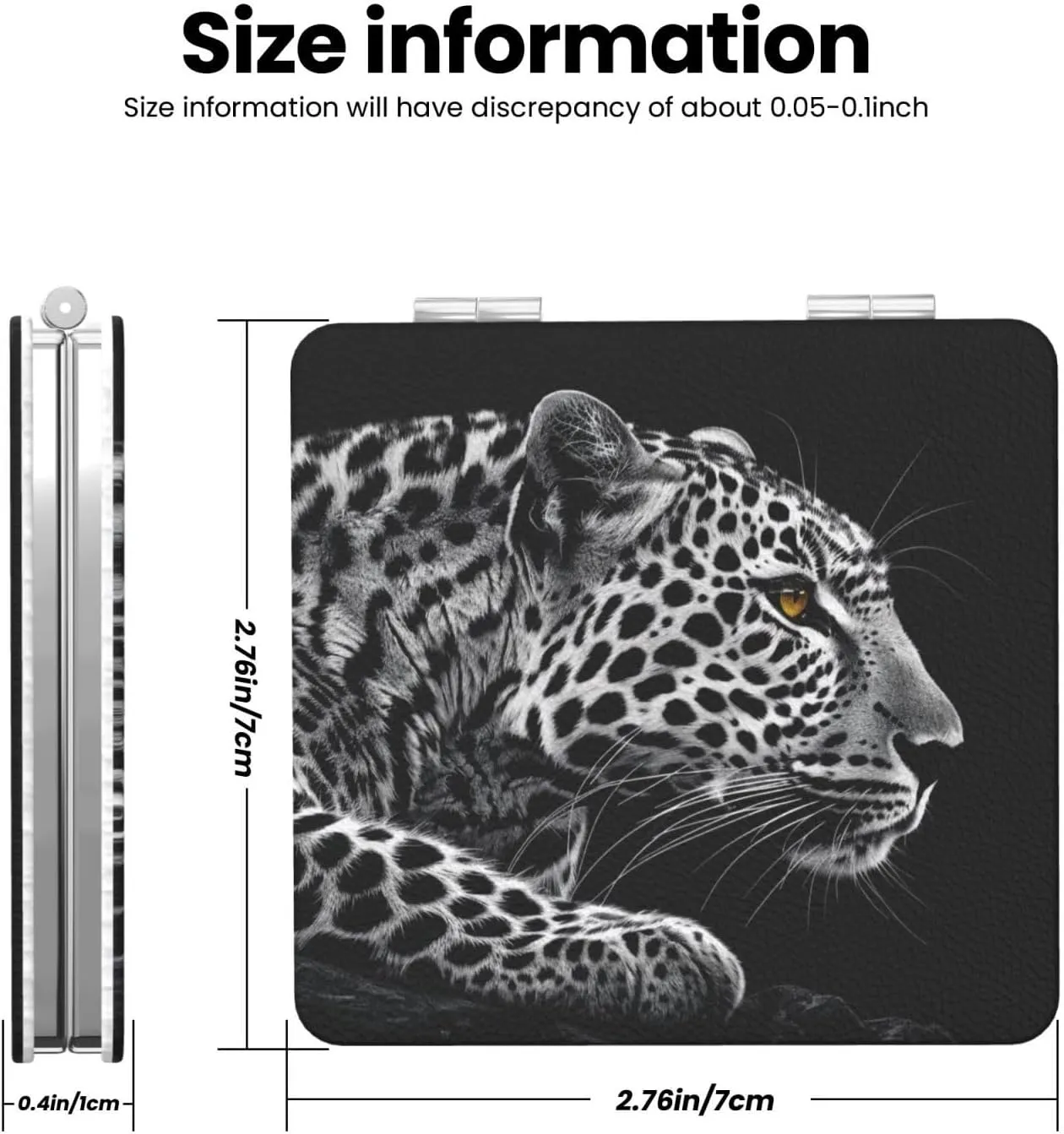 Animal Leopard Printed Square Pocket Makeup Mirror with 1X/2X Magnification, Portable Mini Travel Makeup Mirror for Travel Daily Work Beauty