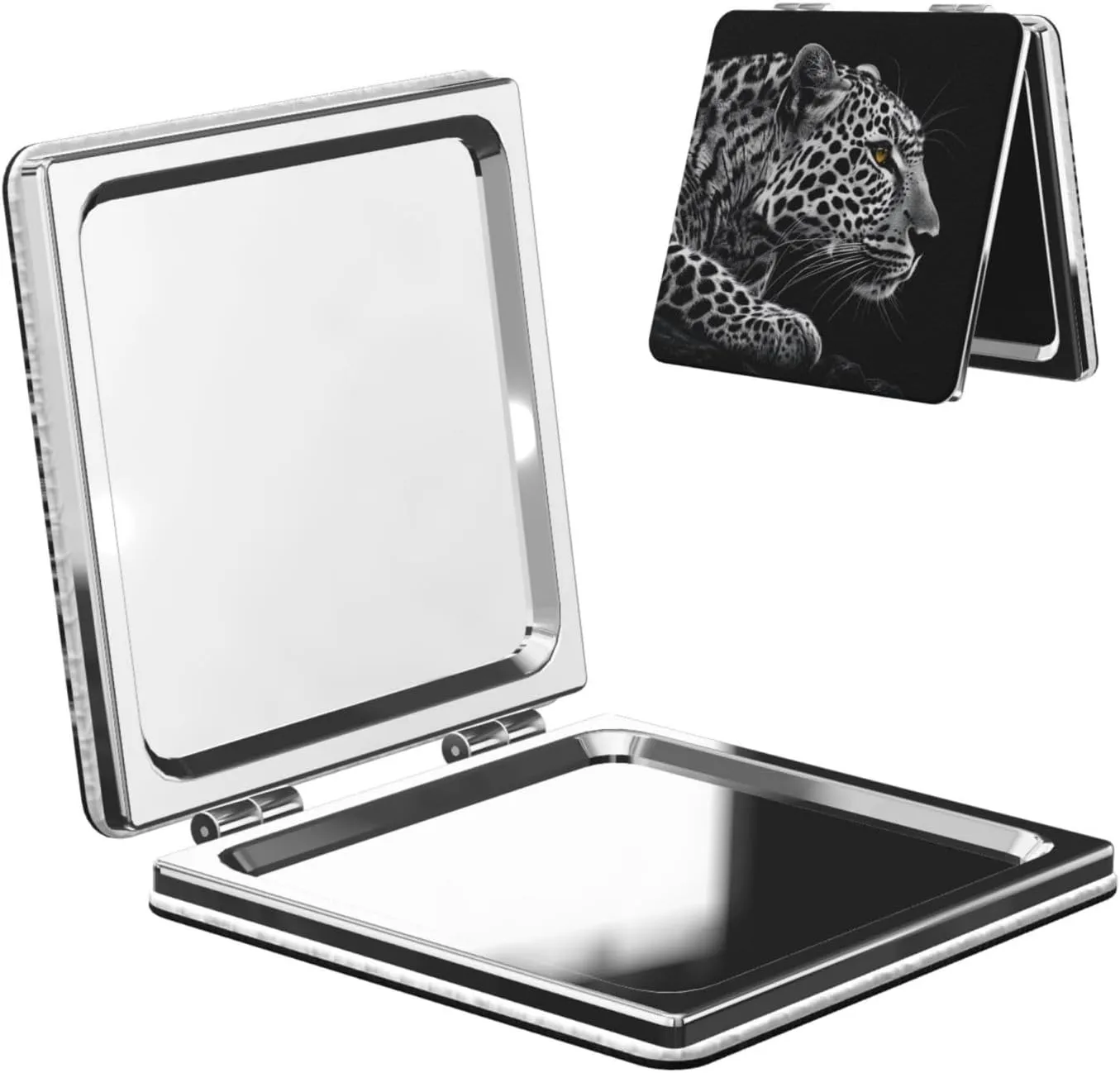 Animal Leopard Printed Square Pocket Makeup Mirror with 1X/2X Magnification, Portable Mini Travel Makeup Mirror for Travel Daily Work Beauty