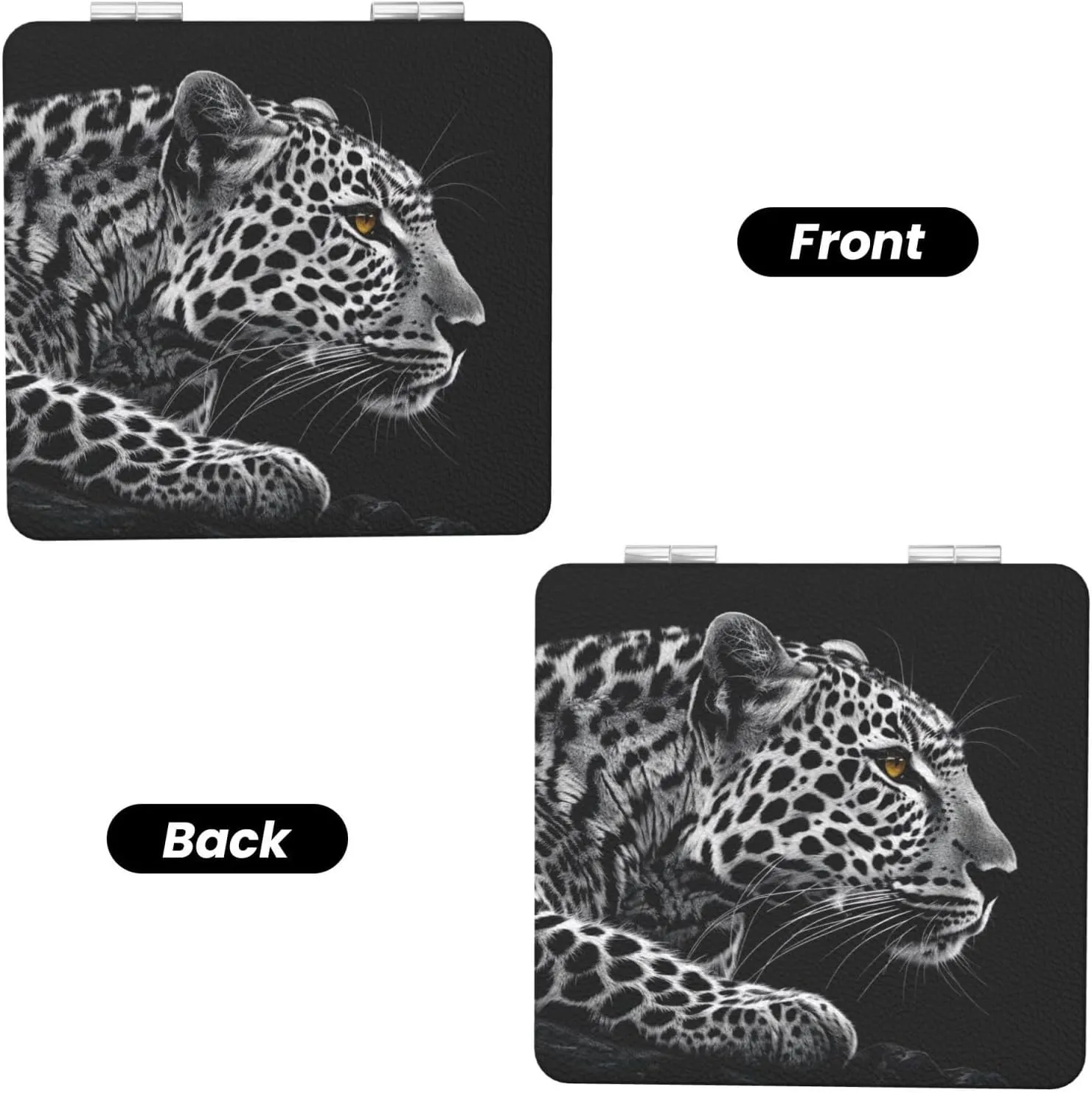Animal Leopard Printed Square Pocket Makeup Mirror with 1X/2X Magnification, Portable Mini Travel Makeup Mirror for Travel Daily Work Beauty