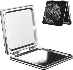 Animal Leopard Printed Square Pocket Makeup Mirror with 1X/2X Magnification, Portable Mini Travel Makeup Mirror for Travel Daily Work Beauty