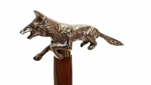 Antique Fox Head Handle Brass Walking Stick - Vintage Designer Wooden Walking Cane/Stick - Premium Foldable Brass Walking Cane For Men, Women, Hiking, Camping, Senior, Elderly People Gift.