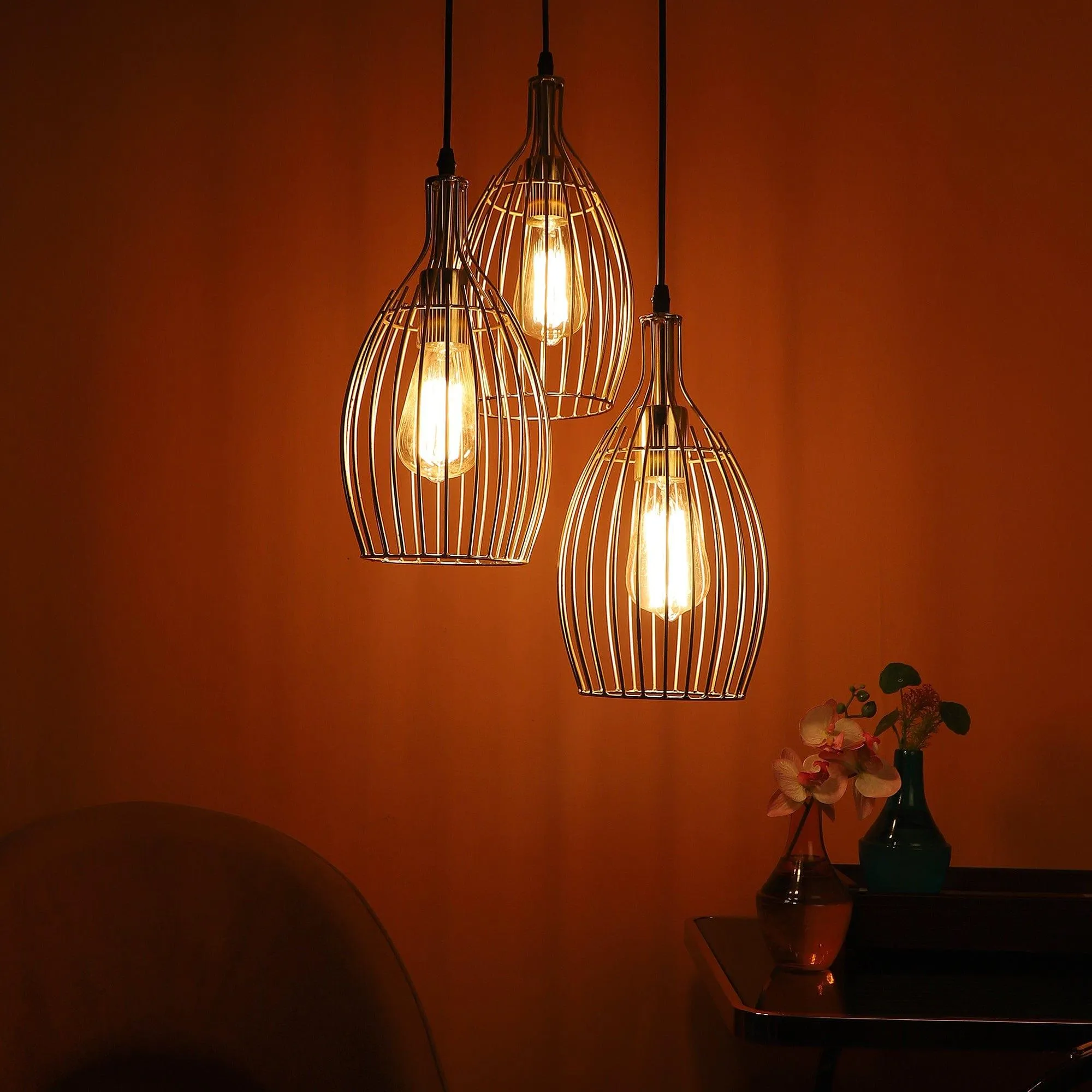 Antique Gold 3 Iron Light Cluster Hanging Lamp