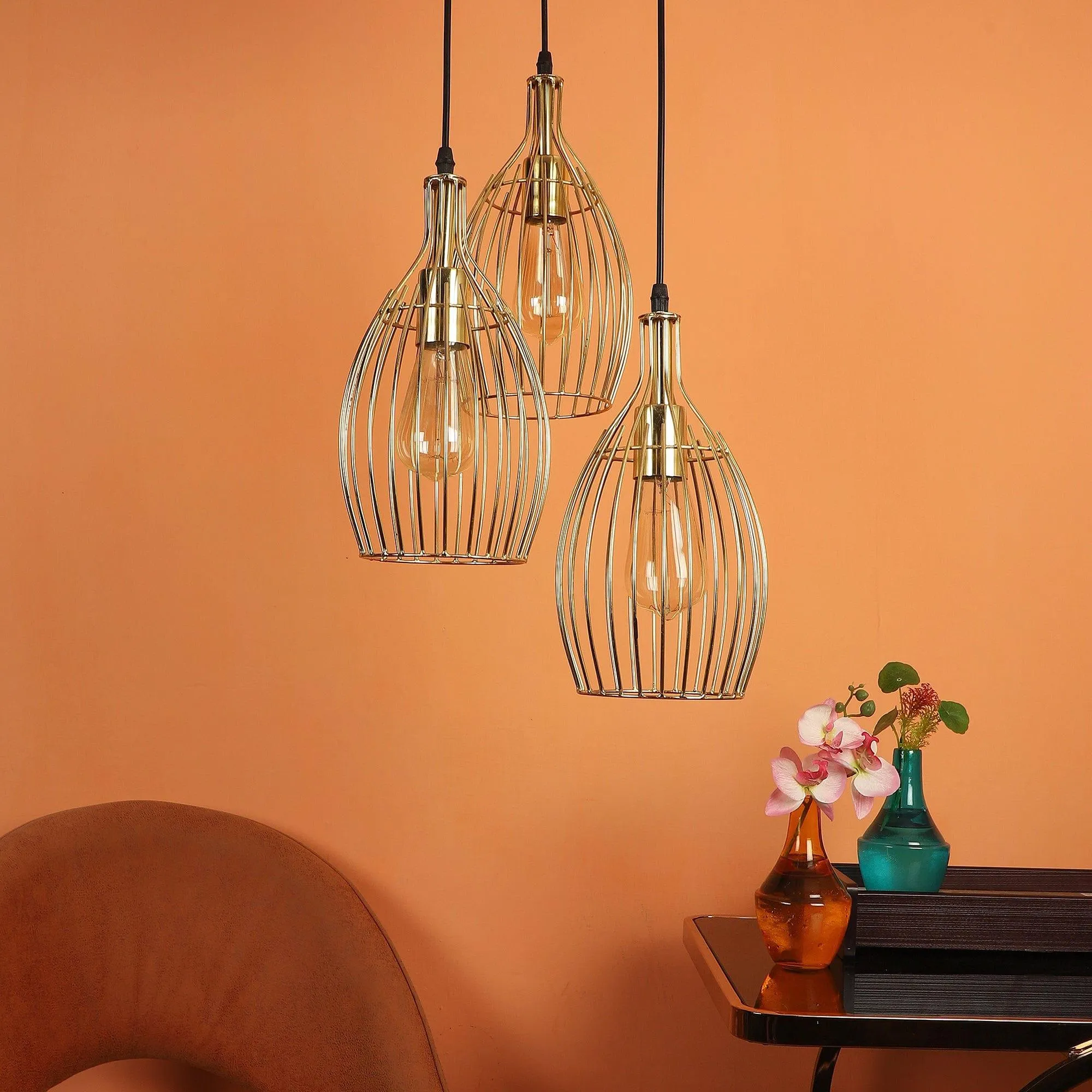 Antique Gold 3 Iron Light Cluster Hanging Lamp
