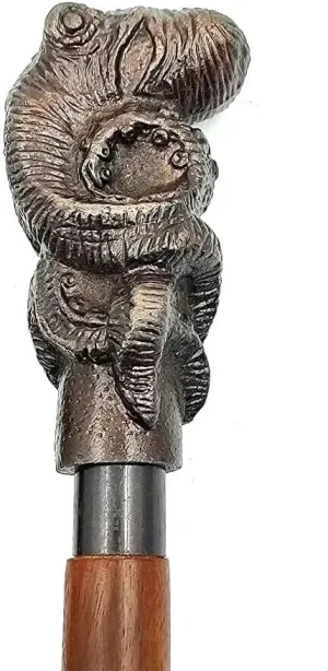 Antique Octopus Head Handle Brass Walking Stick - Vintage Designer Wooden Walking Cane/Stick - Premium Foldable Brass Walking Cane For Men, Women, Hiking, Camping, Senior, Elderly People Gift