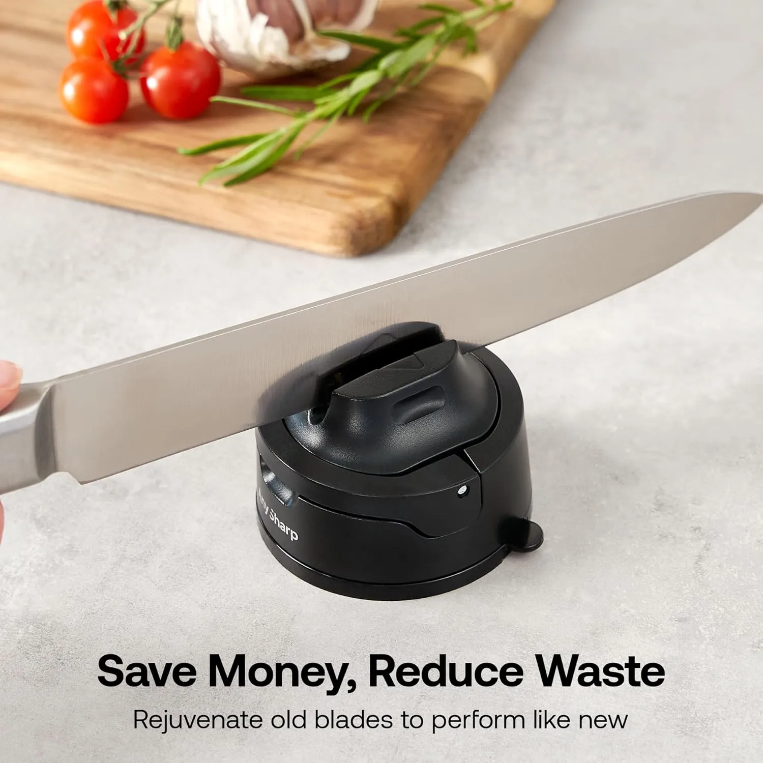 AnySharp – EVO – Hands Free Knife Sharpener - Easy to Use Sharpening Tool with Improved PowerGrip Suction Base and 20-Deg Pre-set Angle - For All Knives: Chef’s, Serrated, and Hardened Steel - Black