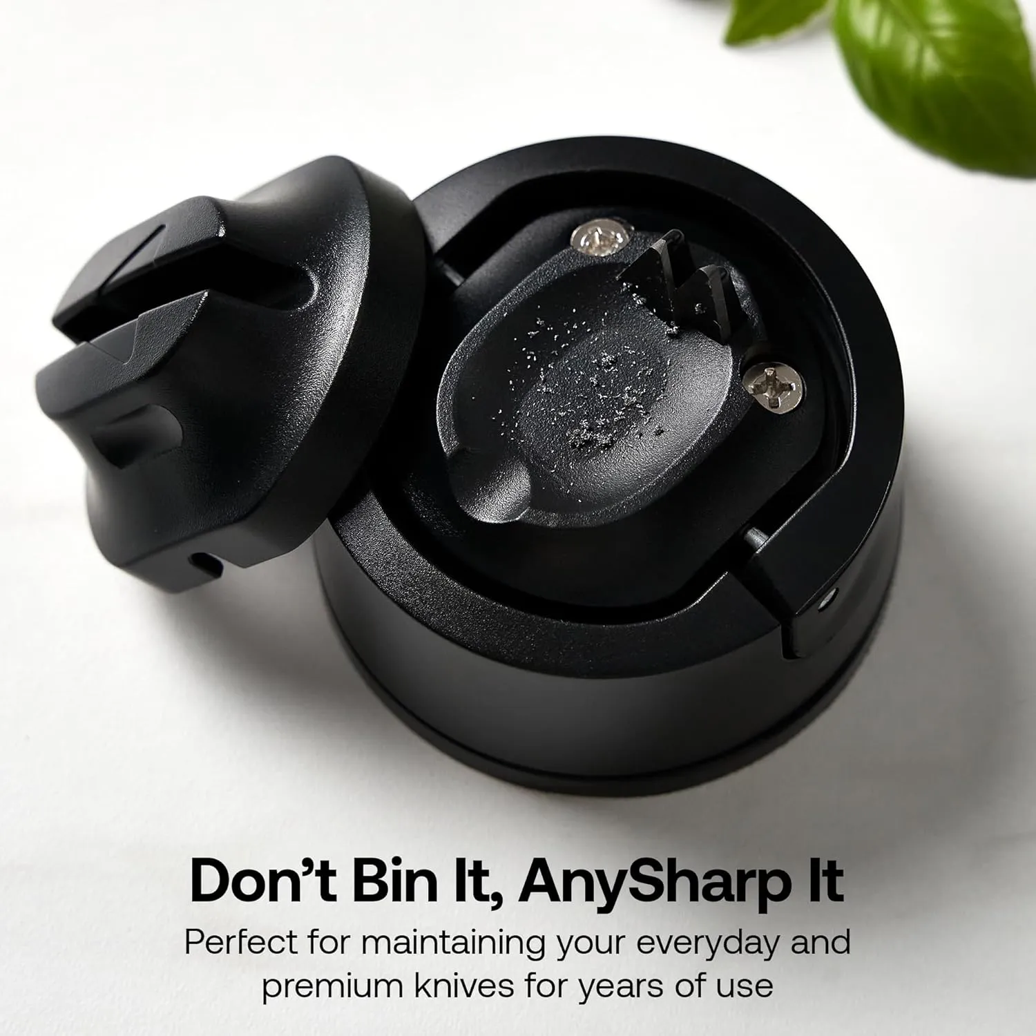 AnySharp – EVO – Hands Free Knife Sharpener - Easy to Use Sharpening Tool with Improved PowerGrip Suction Base and 20-Deg Pre-set Angle - For All Knives: Chef’s, Serrated, and Hardened Steel - Black
