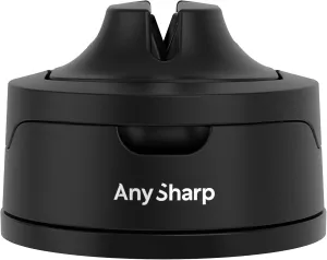 AnySharp – EVO – Hands Free Knife Sharpener - Easy to Use Sharpening Tool with Improved PowerGrip Suction Base and 20-Deg Pre-set Angle - For All Knives: Chef’s, Serrated, and Hardened Steel - Black