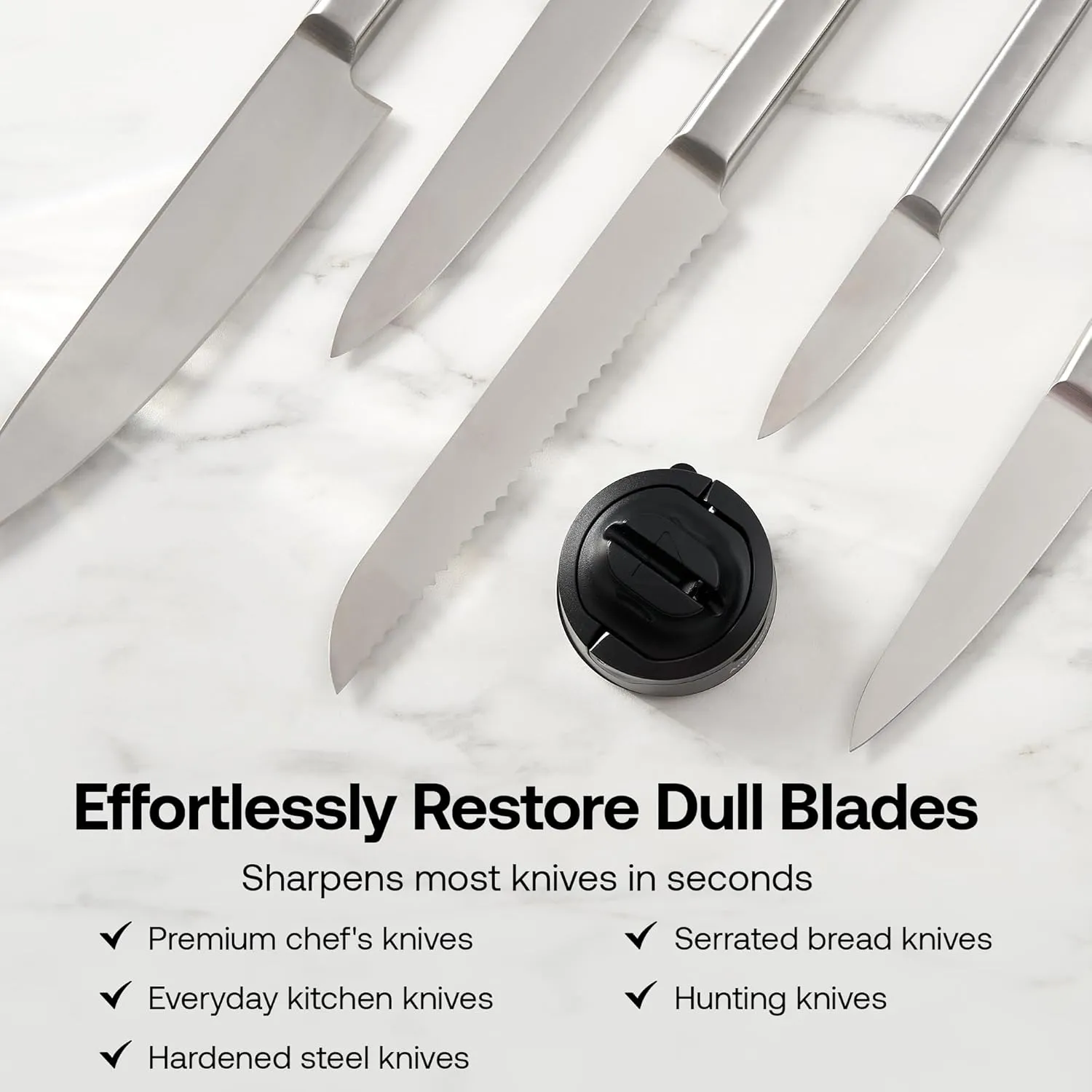 AnySharp – EVO – Hands Free Knife Sharpener - Easy to Use Sharpening Tool with Improved PowerGrip Suction Base and 20-Deg Pre-set Angle - For All Knives: Chef’s, Serrated, and Hardened Steel - Black
