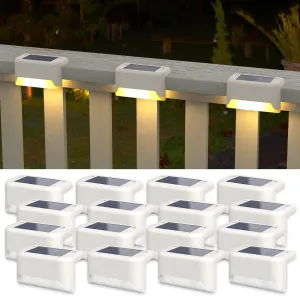 APONUO Solar Deck Lights 16 Pcs, Outdoor Waterproof Led Solar Fence Lamp for Patio, Stairs, Garden Pathway, Steps and Fences (Warm White)