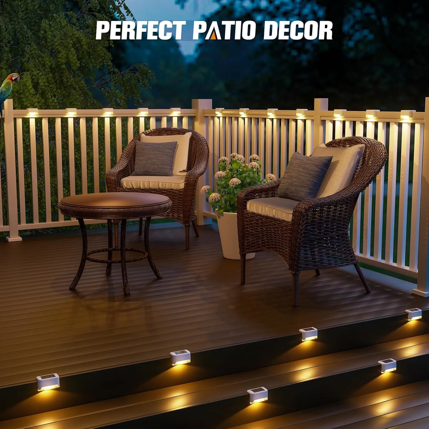 APONUO Solar Deck Lights 16 Pcs, Outdoor Waterproof Led Solar Fence Lamp for Patio, Stairs, Garden Pathway, Steps and Fences (Warm White)