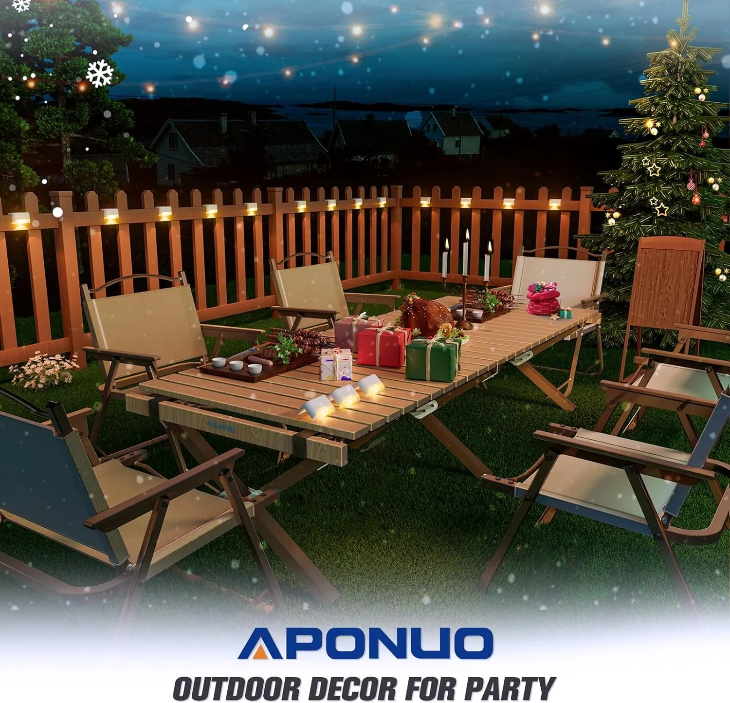 APONUO Solar Deck Lights 16 Pcs, Outdoor Waterproof Led Solar Fence Lamp for Patio, Stairs, Garden Pathway, Steps and Fences (Warm White)