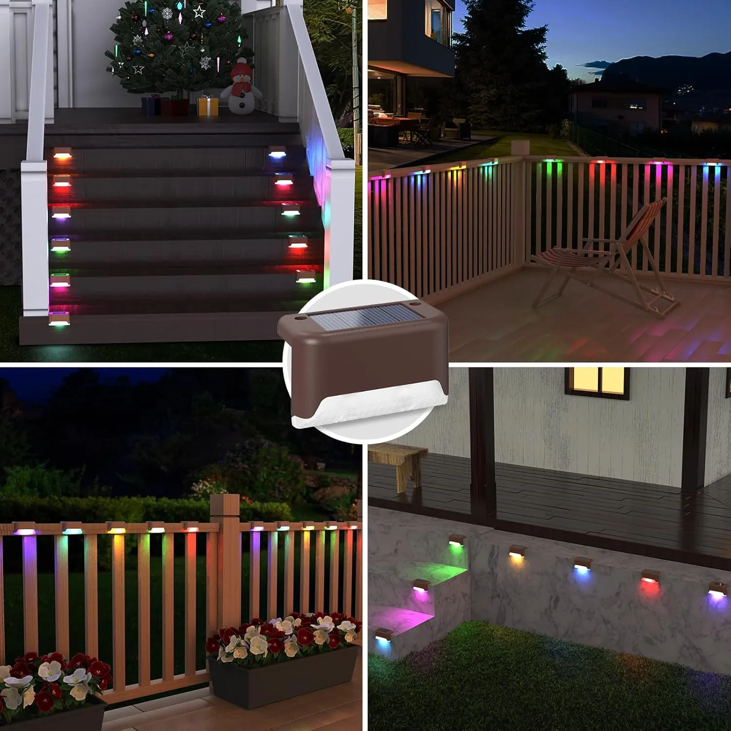 APONUO Solar Deck Lights 16 Pcs, Solar Step Lights Outdoor Waterproof RGB Fence Lamp for Steps,Backyard,Stairs and Railing
