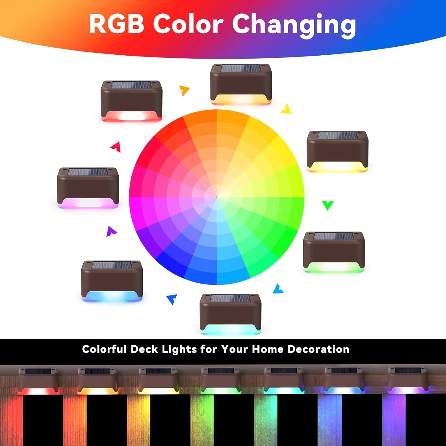 APONUO Solar Deck Lights 16 Pcs, Solar Step Lights Outdoor Waterproof RGB Fence Lamp for Steps,Backyard,Stairs and Railing