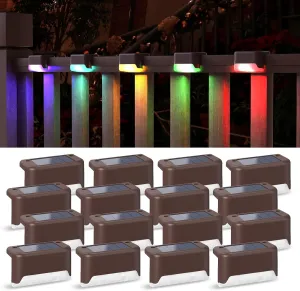 APONUO Solar Deck Lights 16 Pcs, Solar Step Lights Outdoor Waterproof RGB Fence Lamp for Steps,Backyard,Stairs and Railing