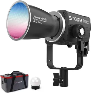 Aputure Storm 80c RGB LED Video Light - 80W Full-Color Point Source Fixture, 20,185 Lux @1m, 1800K-20,000K, Advanced Diode Mixing, CRI≥97, IP65 Weatherproof, Sidus Link, DMX & LumenRadio Control