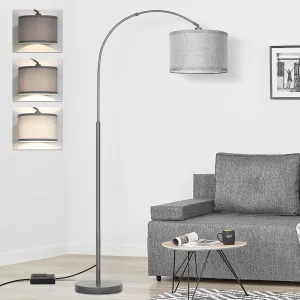 Arc Floor Lamp with Dimmer, Dimmable Floor Lamp for Living Room, Modern Standing Lamp with Gray Adjustable Hanging Shade, Tall Pole Lamp Reading Light for Bedroom, Over Couch, 9W LED Bulb Included