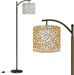 Arc Floor Lamps Abstract Seamless Pattern Chicken Footprints Grunge dots Bw bg Bird Modern LED Adjustable Lampshade Standing Light for Living Room Reading Bedroom Office