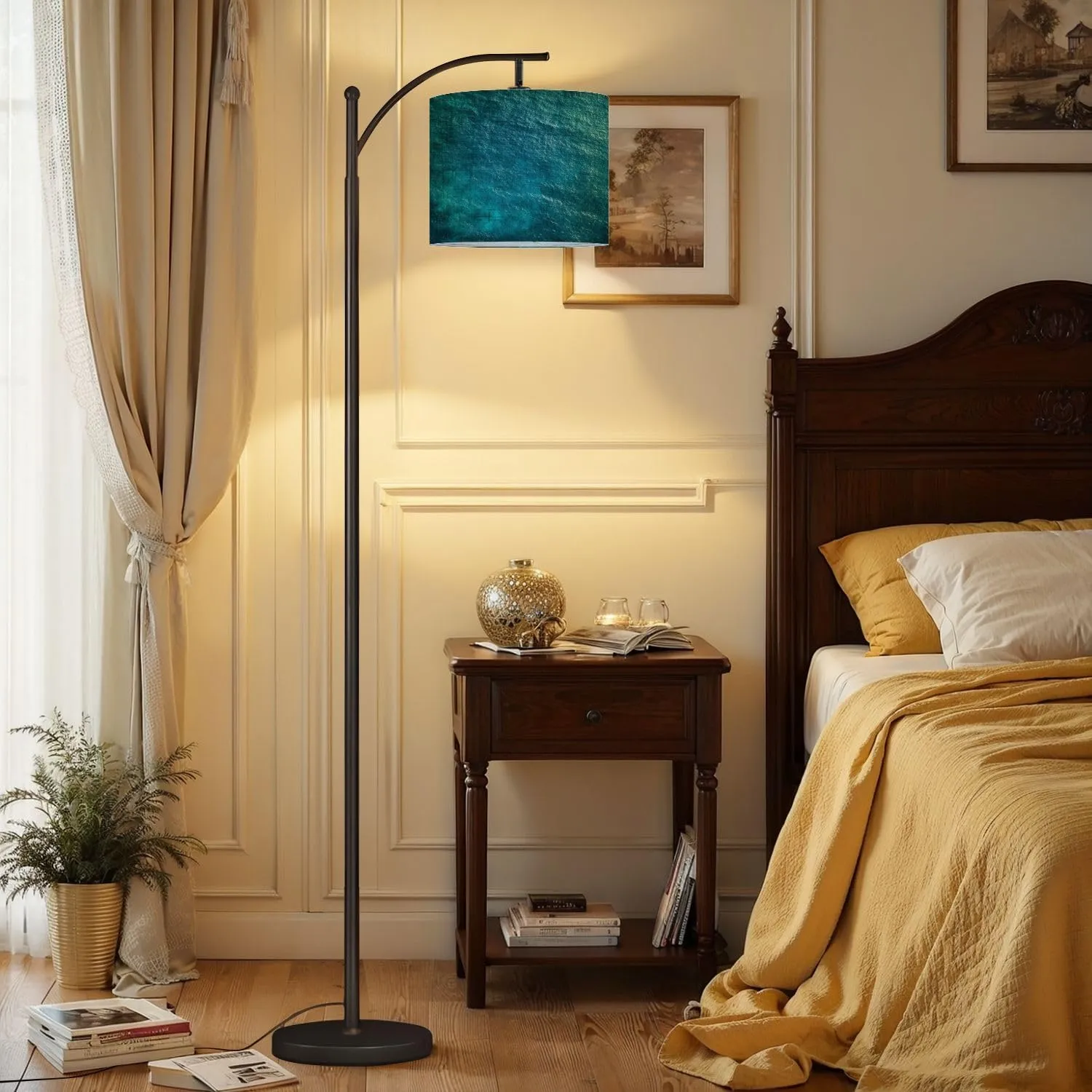 Arc Floor Lamps Aerial View Blue sea Surface Modern LED Adjustable Lampshade Standing Light for Living Room Reading Bedroom Office