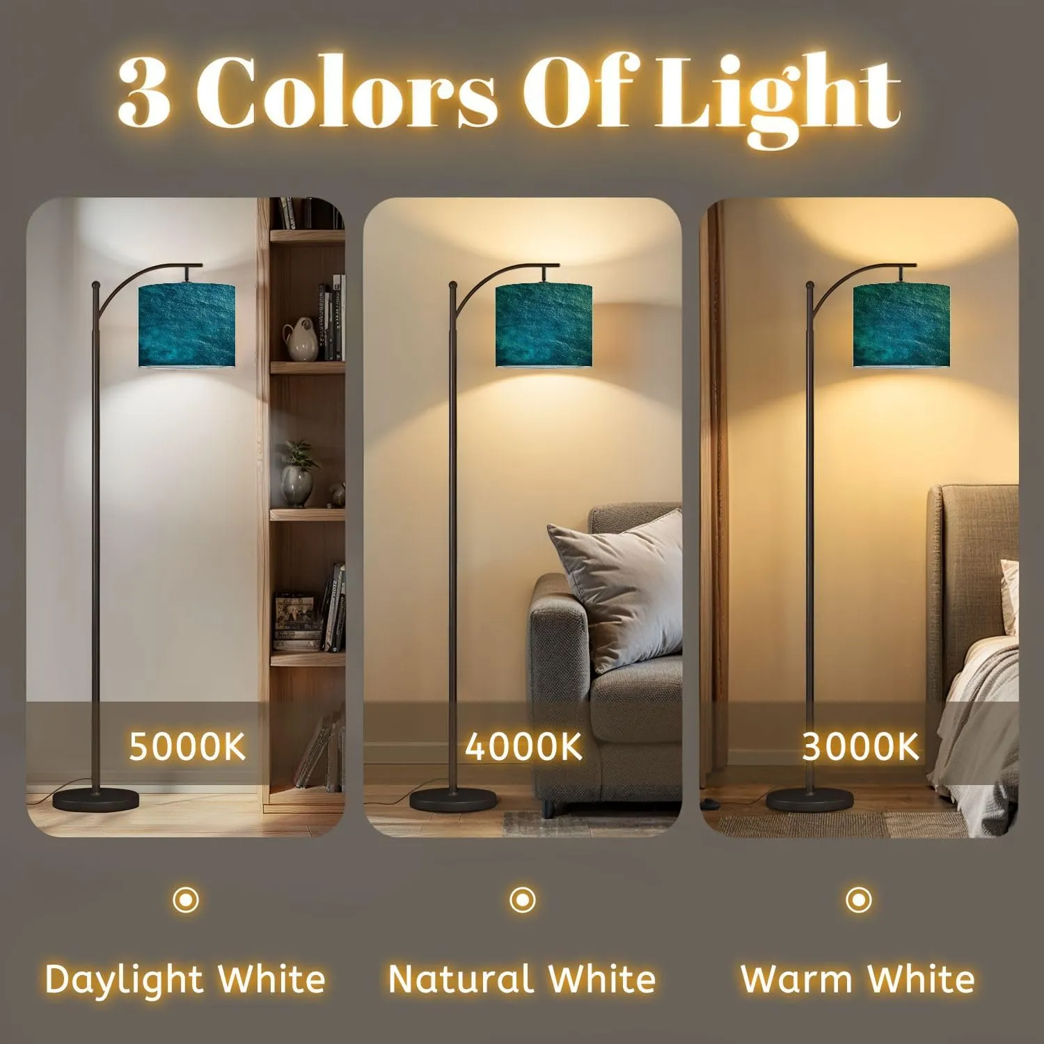 Arc Floor Lamps Aerial View Blue sea Surface Modern LED Adjustable Lampshade Standing Light for Living Room Reading Bedroom Office